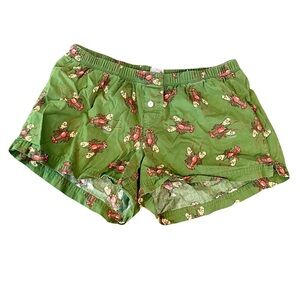 J Crew Boxers Shorts  XS Holiday  Mitten Lobster  Green Mock Button Fly